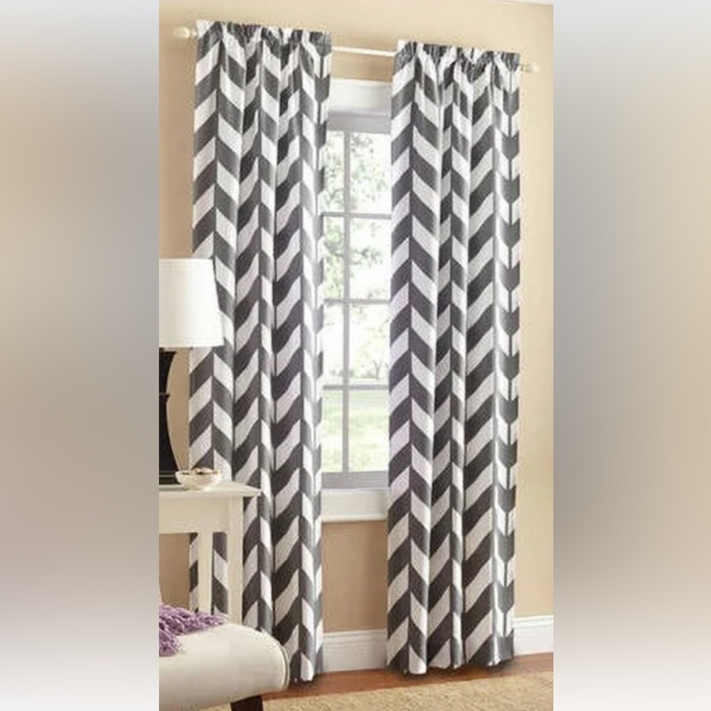 Mainstays Chevron Polyester / cotton curtain panel pair in grey and white